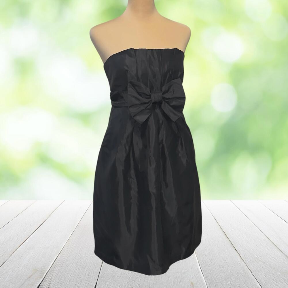 Vtg JESSICA MCCLINTOCK Cocktail Dress Strapless Bow Pockets Black 80s Fits XS
